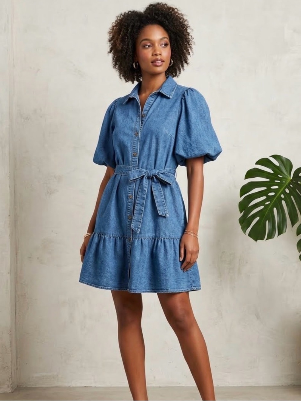 Blush Light Blue Denim Dress with Button Detail